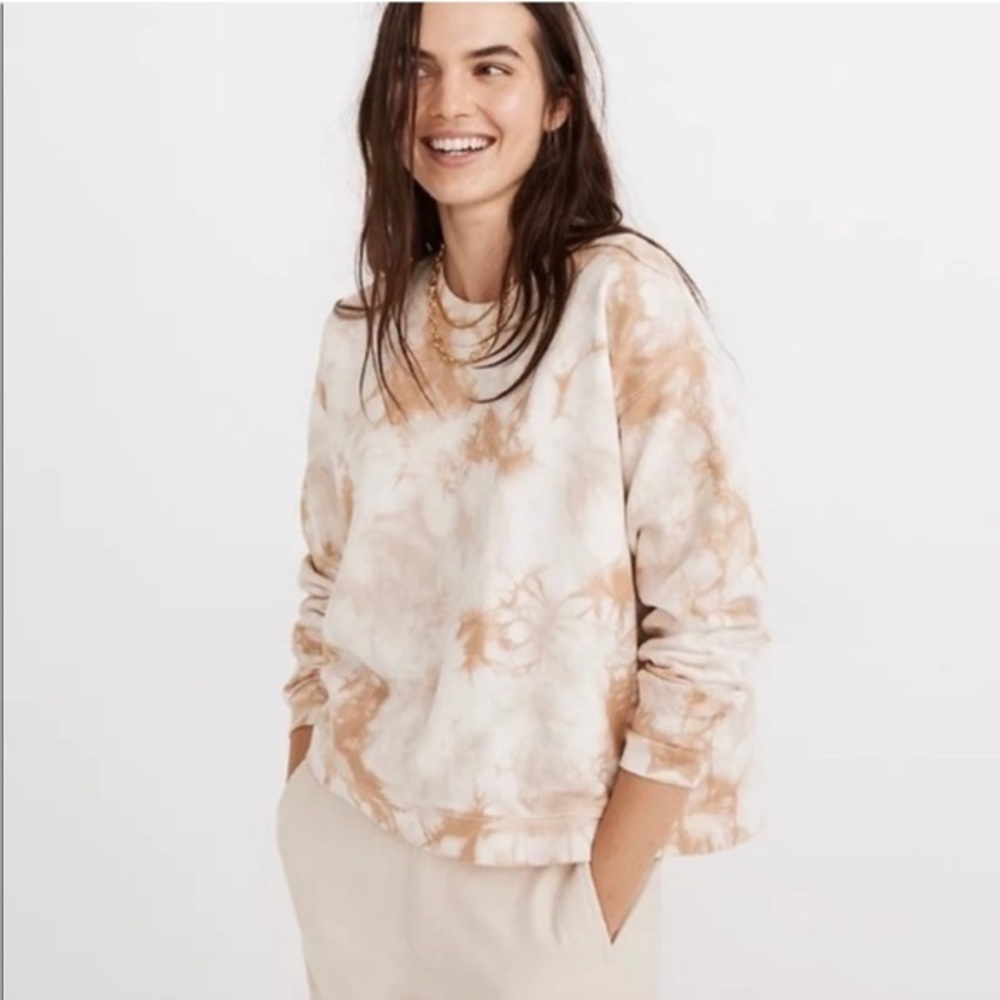 G by Giuliana Pink & Cream Tie-Dye Crewneck Sweatshirt Size Medium Cotton